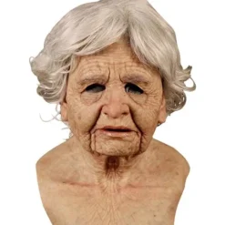 Hot tilbud til lav pris! Halloween Gammel Mand Hovedbeklædning, Realistisk Silikone Maskerade Helhoved Besværlig Rekvisit-Glad Old Woman
