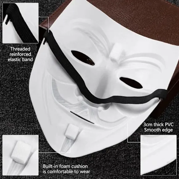 Hot tilbud til lav pris! V for Vendetta-maske, Anonymous Guy Fawkes Halloween-maske - Hacker-maske-Glad