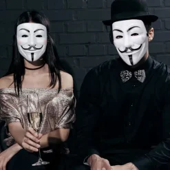 Hot tilbud til lav pris! V for Vendetta-maske, Anonymous Guy Fawkes Halloween-maske - Hacker-maske-Glad