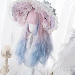 Houyan Langt Krøllet Hår Bølget Rosa Paryk Kvinde Høj Temperatur Modstandsdygtig Syntetisk Fiber Paryk Cosplay Lolita（26 Tommer，T1B-Bourgogne）