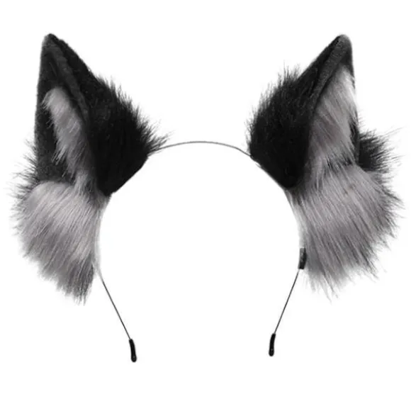 Hårbøjle med fluffy ulveører Cosplay rekvisitter Hoveddekoration Unisex Halloween fest Maskerade hårbøjle (FMY) Grå Grey