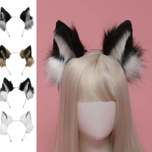 Hårbøjle med fluffy ulveører Cosplay rekvisitter Hoveddekoration Unisex Halloween fest Maskerade hårbøjle (FMY) Grå Grey