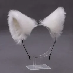 Hårbøjle med imiteret pelsører, ræv, kat, cosplay, festkostume, ører, hovedbeklædning (hvid)