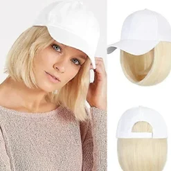 Hvid baseballkasket med blondt hår Parykker Kasket Parykker Naturligt udseende Syntetiske Parykker