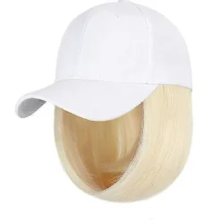 Hvid baseballkasket med blondt hår Parykker Kasket Parykker Naturligt udseende Syntetiske Parykker