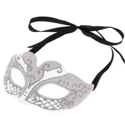 Hvid Festnat Sexet Plast Phantom Halvmaske Halloween Maskeradebal Maske Med Glitterdekoration