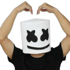 Hvid Hjelm Maske Halloween Bar Musik Fest Marshmallow Cosplay Latex Fuld Hoved Maske Uhyggeligt Kostume Prop -NMAOV