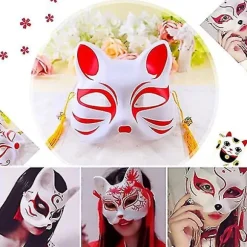 Hvid papirmaske katteansigt - 10 stykker, masse tom håndmalet maske, personligt design, egnet til Halloween udklædning cosplay