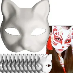 Hvid Papirmaske Katteansigt - 10 Stk., Blank Håndmalet Pulpmaske, Personligt Design, Velegnet Til Halloween Udklædning Cosplay