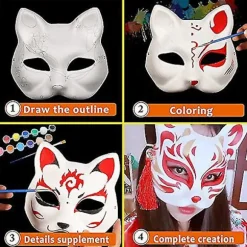 Hvid Papirmaske Katteansigt - 10 Stk., Blank Håndmalet Pulpmaske, Personligt Design, Velegnet Til Halloween Udklædning Cosplay