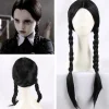 IC Addams Family onsdag Addams Cosplay Paryk Sorte Fletninger Syntetisk Sort One Size