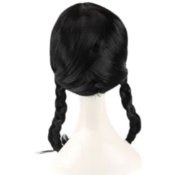 IC Addams Family onsdag Addams Cosplay Paryk Sorte Fletninger Syntetisk Sort One Size