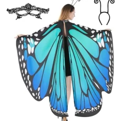 IC Butterfly Wing Cape-sjal med spidsmaske og pandebånd med sort fløjlantenne