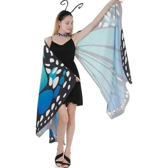 IC Butterfly Wing Cape-sjal med spidsmaske og pandebånd med sort fløjlantenne