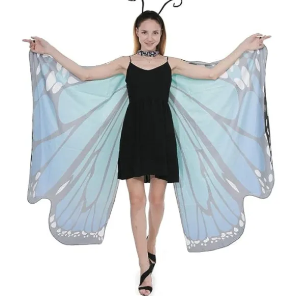 IC Butterfly Wing Cape-sjal med spidsmaske og pandebånd med sort fløjlantenne
