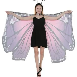 IC Butterfly Wing Cape-sjal med spidsmaske og pandebånd med sort fløjlantenne