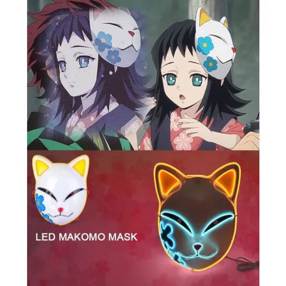 IC Demon Slayer LED Maske Cosplay Glødende Maske Anime Demon Slayer Cosplay Maskerade Halloween Kostume