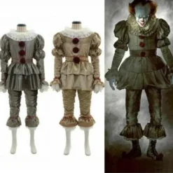 IC Halloween Cosplay Stephen King's It Pennywise Clown Mask Kostume med Guld Kid M
