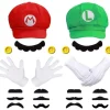 IC Super Mario Bros Mario og Luigi Hatte Kasketter Overskæg Handsker Knapper Cosplay Kostume{AZC}