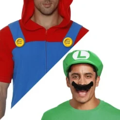 IC Super Mario Bros Mario og Luigi Hatte Kasketter Overskæg Handsker Knapper Cosplay Kostume{AZC}