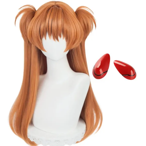 Ingefær Orange Cosplay Paryk - Lang Glat med 2 Hestehaler, Anime Stil, med Hårnåle og Paryknet, CJY
