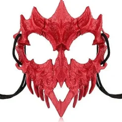 Japansk Halloween Maske Resin Maske Halvt Ansigt Kranie Skræmmende Maske Cosplay Dekorativ (Drage Gud Rød)