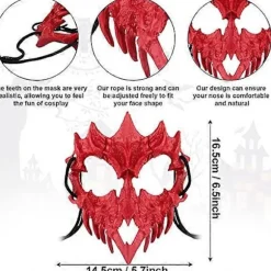 Japansk Halloween Maske Resin Maske Halvt Ansigt Kranie Skræmmende Maske Cosplay Dekorativ (Drage Gud Rød)