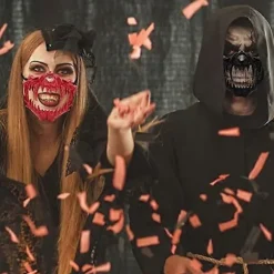 Japansk Halloween Maske Resin Maske Halvt Ansigt Kranie Skræmmende Maske Cosplay Dekorativ (Drage Gud Rød)