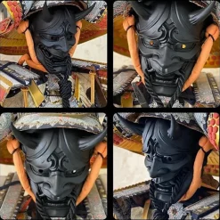 Japansk Samurai Maske Oni Demon Maske, Cosplay Maske Halloween Horror Maske Fri Størrelse til Unisex Perforeret Mund- og Næsedesign