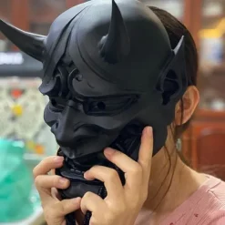 Japansk Samurai Maske Oni Demon Maske, Cosplay Maske Halloween Horror Maske Fri Størrelse til Unisex Perforeret Mund- og Næsedesign