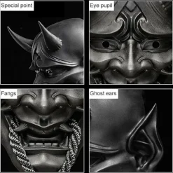 Japansk Samurai Maske Oni Demon Maske, Cosplay Maske Halloween Horror Maske Fri Størrelse til Unisex Perforeret Mund- og Næsedesign