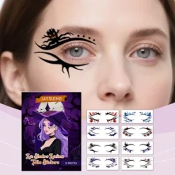JAYSUING Halloween Øje Tatoverings Klistermærker Øjenmakeup Ansigtsdekoration Feriefest Midlertidige Tatoverings Klistermærker (8 stk)