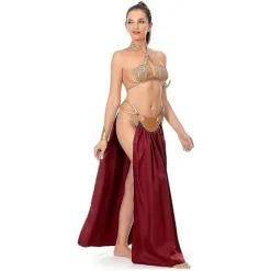 Jediens Tilbagevenden Cosplay Kostume Prinsesse Leia Slave Uniform Dräkt Dame Sexig Golden Bikini Sæt til Halloween Karneval Fest XL