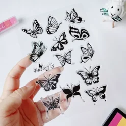 Øjenmakeup sæt, transparent sommerfugl segl, Eyeliner sommerfugl segl, hjælpeværktøj, akrylplade, blækpude, mønster 1 + 2 + blækpude