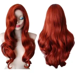 Jessica Rabbit Paryk Voksen Karneval Cosplay Syntetisk Lang Bølget Paryk Hårstykke