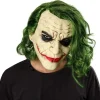 Joker Latex Maske Hovedbeklædning Joker COS Halloween，Joker Arthur Fleck Latex Hovedmaske Cosplay Horror Scary Clown Creepy Maske Grøn Perru