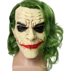 Joker Latex Maske Hovedbeklædning Joker COS Halloween，Joker Arthur Fleck Latex Hovedmaske Cosplay Horror Scary Clown Creepy Maske Grøn Perru