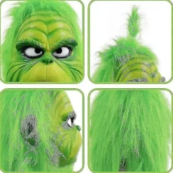Jul Grinchen Helhoved Latexmaske Julehat Monster Voksenhandsker [] The Grinch Julemaske C