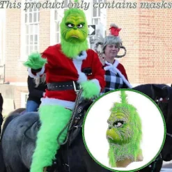 Jul Grinchen Helhoved Latexmaske Julehat Monster Voksenhandsker The Grinch Christmas Mask C