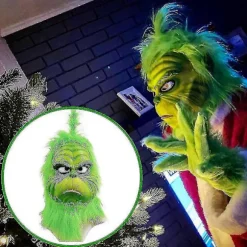 Jul Grinchen Helhoved Latexmaske Julehat Monster Voksenhandsker The Grinch Christmas Mask C