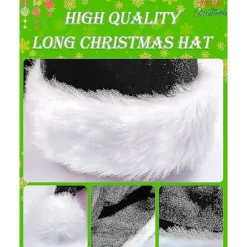 Jul Sort Julemand Hat Lang, Voksne Deluxe Sort Og Hvid Jul Julemand Hat Til Sort Jul Tema Nytår Festlig Ferie Festartikler C