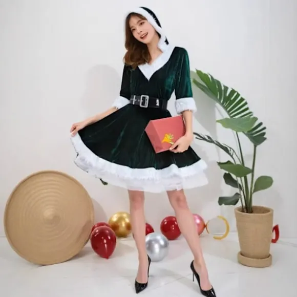 Jule cosplay kostume, voksen performance kostume, dronning julekjole - Grøn - 3XL Grøn 3XL 3XL Green