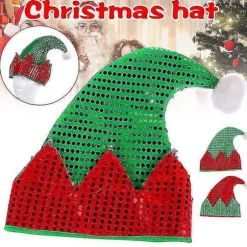 Jule Elf Hat Julemandshatte med pailletter til julefrokost kostume nytårsgave tilbehør R Green