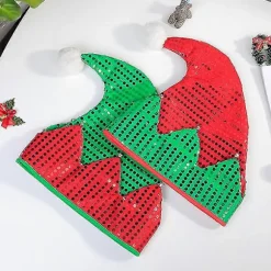 Jule Elf Hat Julemandshatte med pailletter til julefrokost kostume nytårsgave tilbehør R Green
