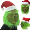 Jule Grinch Helmaske i Latex til Voksne med Julehat, Monster Cosplay, Karnevalsfestkostume, Maskerade Rekvisitter