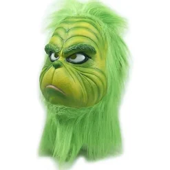 Julegrøn Julemandmaske, Halloween Latexmaske, Julekostume, Universal Størrelse Passer til Både Voksne og Børn