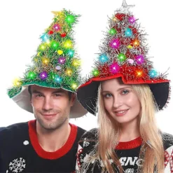 Julehat Juletræ Julehat Med Ledning Led Syvfarvede Lys Hat Til Voksne Og Børn-zong Green