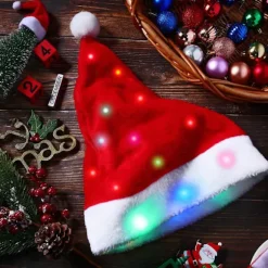 Julehat med LED-lys Sjov Julemandshat Plys Kunstpels Julehat med Lysende Farve