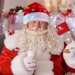 Julehat med LED-lys Sjov Nissehue Plys Faux Pels Juleferie Hat med Lysende Farve-FF-