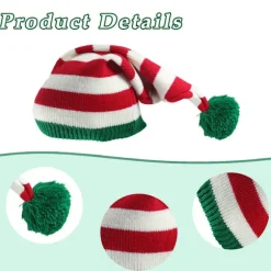 Julehatte til voksne, Elverhatte med lang hale, troldmandsstil, strikket hat til juletiden, festligt juletema, unisex design, vinter Red, White, Green | Fyndiq